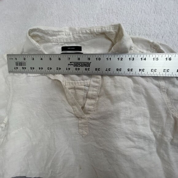 Tahari Womens Long-Sleeve Striped Linen Tunic Top V-Neck Collar Cream White - Picture 4 of 6